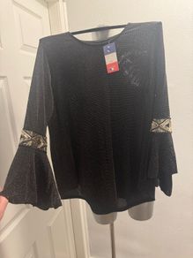 BNWT Black/golden party blouse Made in France size UK16 EU44 Postage included