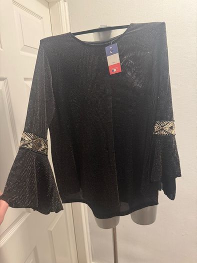 BNWT Black/golden party blouse Made in France size UK16 EU44 Postage included