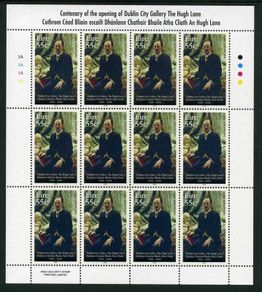 2008 Ireland Centenary of the opening of Dublin City Gallery The Hugh Lane Stamp Sheetlet Plate 1A1A1A1A Mint Never Hinged (MNH)