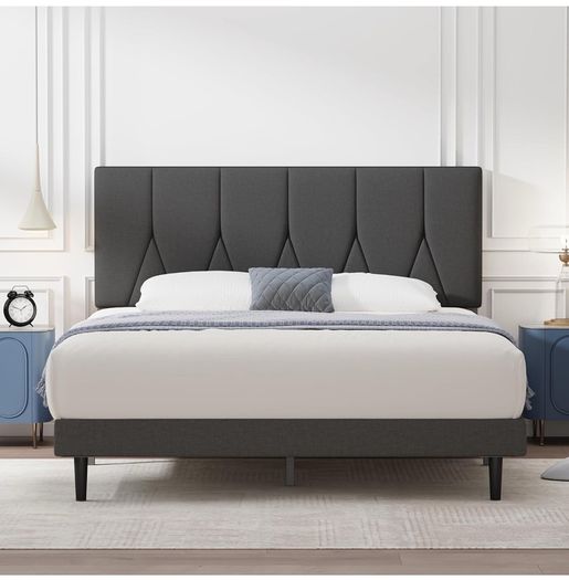 Double Bed Frame, Dark Grey, Upholstered