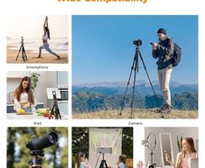 K&F CONCEPT Portable Lightweight Tripod Remote Bluetooth Selfie Stick Stand Spherical Head DSLR Camera Optics Binoculars Clip Holder Mobile Phone Tablet Astronomy Telescope Projector Outdoor Vlogging Streaming Studio