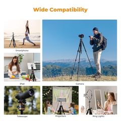 K&F CONCEPT Portable Lightweight Tripod Remote Bluetooth Selfie Stick Stand Spherical Head DSLR Camera Optics Binoculars Clip Holder Mobile Phone Tablet Astronomy Telescope Projector Outdoor Vlogging Streaming Studio