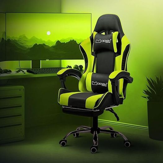 Gaming chair with massage function and footrest  aming Chair, Black/White, PU Leather, Ergonomic Office Chair, Adjustable Swivel Chair, Racing Gamer Chair with Armrest, Headrest, Lumbar Cushion, Footrest, Desk Chair