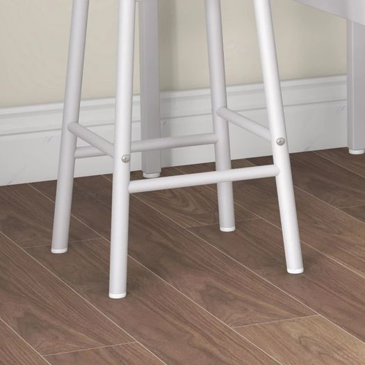High bar table set + 2 stools, steel frame, natural wood-effect top, 2-person, white