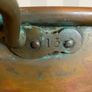 Beautiful large antique solid copper flat-bottom pan with riveted brass handles. Image 5