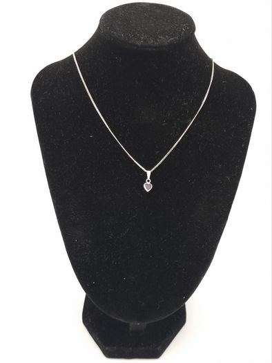 Tiny Amethyst Silver Heart On Italian Chain
