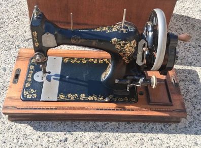 Victorian German Hand Crank Sewing Machine with Original Case