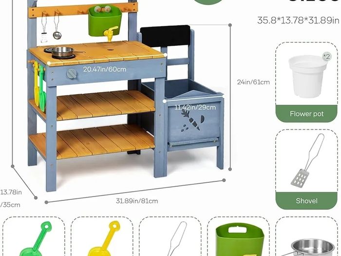 Mud Kitchen for Kids,Outdoor Play Kitchen with Planter Box Removable Mud Kitchen Accessories Include Sink Sand Shovels Gardening Tools Set Outdoor Mud Kitchen for Kids Boys Girls 3-8 Years Old