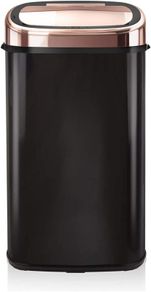Kitchen Bin with Sensor Lid, Automatic Soft-Close, Manual Override, 58 Litre, Black and Rose Gold