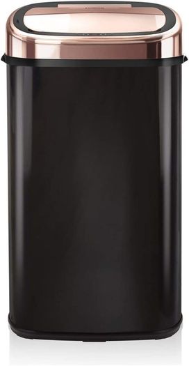 Kitchen Bin with Sensor Lid, Automatic Soft-Close, Manual Override, 58 Litre, Black and Rose Gold