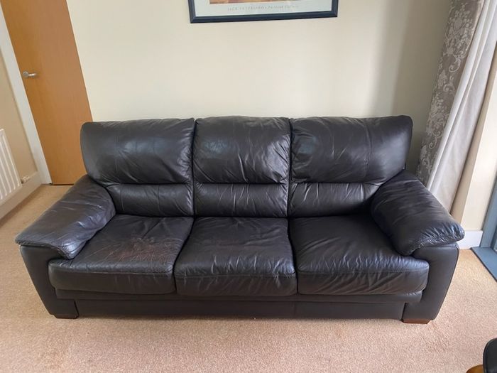 Dark Brown 3 Seater Leather Sofa Couch