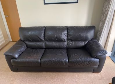 Dark Brown 3 Seater Leather Sofa Couch