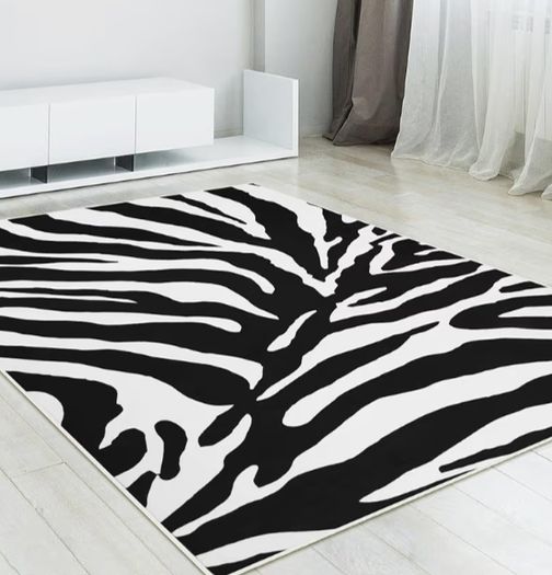 Black and White Area Rugs Living-Room - Non Slip, Abstract Rug, Easy Care Low Pile, 120 x 160 cm