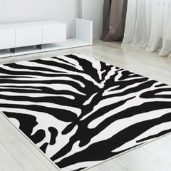 Black and White Area Rugs Living-Room - Non Slip, Abstract Rug, Easy Care Low Pile, 120 x 160 cm