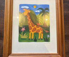 Framed art print titled 'Gerry the Giraffe' by Sophie Harding.