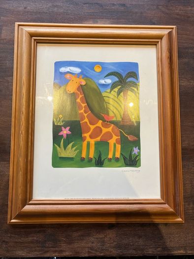 Framed art print titled 'Gerry the Giraffe' by Sophie Harding.