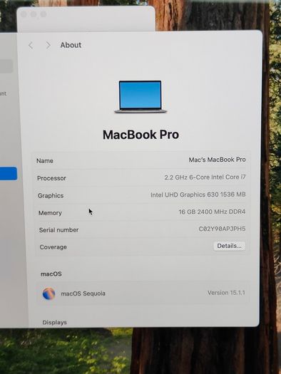 Apple MacBook Pro 15" A1990 2019 - Intel i7 16GB 500GB UHD Graphics 630 macOS Sequoia (New Battery, Cycle: 1)
