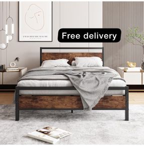 Double Bed Frame with Wooden Headboard