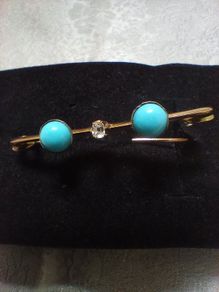 Gold, diamond and turquoise brooch ,lapel pin