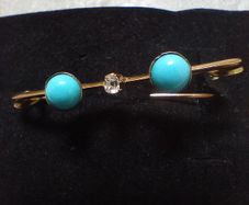 Gold, diamond and turquoise brooch ,lapel pin