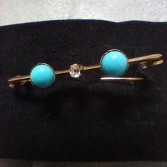 Gold, diamond and turquoise brooch ,lapel pin