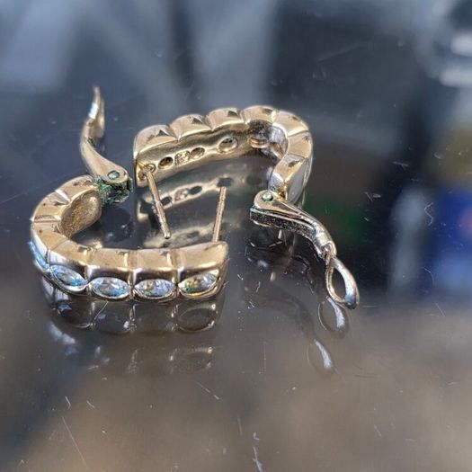 Vintage PL Hoop Earrings with Large Clear CZ Stones. Statement Jewellery