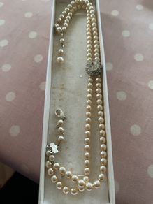 Double strand Faux pearls with Diamond clasp