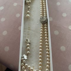 Double strand Faux pearls with Diamond clasp