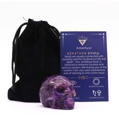 Large Amethyst Gemstone Skull  Hand-Carved Crystal Figurine