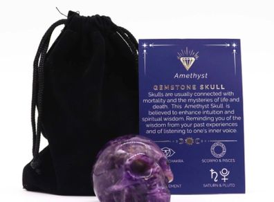 Large Amethyst Gemstone Skull  Hand-Carved Crystal Figurine