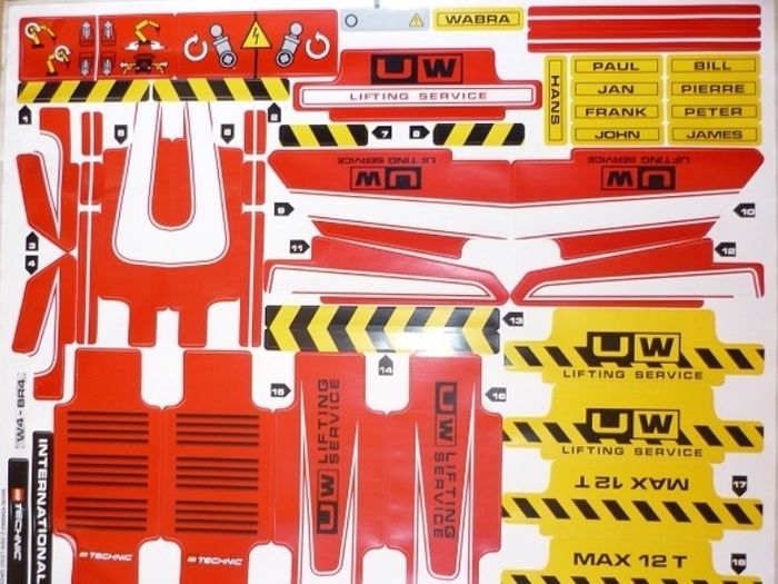 Lego. Technic sticker sheet for 8258 Crane Truck