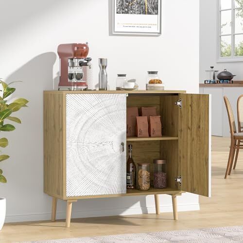 Accent Cabinet with 2 Doors Carved Storage Cabinet with Adjustable Shelf