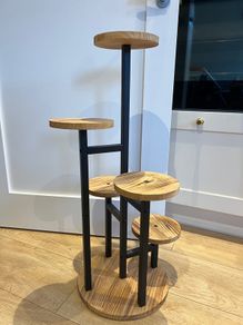 5-Tier Wooden Plant Stand with Black Metal Frame
