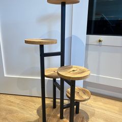 5-Tier Wooden Plant Stand with Black Metal Frame