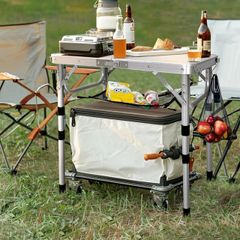 Adjustable Height Small Folding Table Portable Camp Tables (23.6" L x 15.7" W (2 Height)) with Mesh Layer for Outdoor Camp Garden Picnic BBQ Dining Cooking