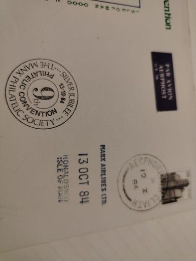 Isle of Man 9th Philatelic convention 1984.Special Stamped cover