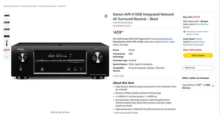 Denon AVR-X1000 surround network AV receiver