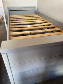 single bed frame and matching shelf unit