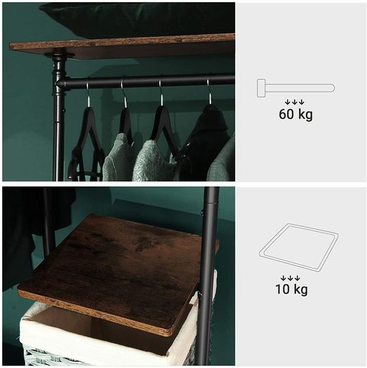 _5 Tier Metal Tubular Coat Stand, Wood Effect, Vintage Dark Brown