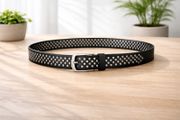 Unisex Black Studded Leather Belt Punk Rock Gothic Belt with Silver Rivets for Men &amp; Women