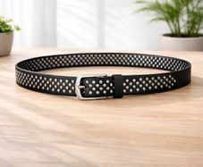 Unisex Black Studded Leather Belt Punk Rock Gothic Belt with Silver Rivets for Men & Women