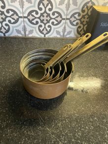 Set of Six Antique Copper brass Graduated Sauce Pans