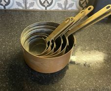 Set of Six Antique Copper brass Graduated Sauce Pans