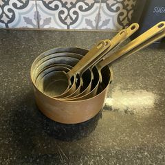 Set of Six Antique Copper brass Graduated Sauce Pans