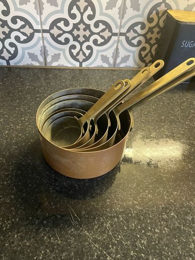 Set of Six Antique Copper brass Graduated Sauce Pans