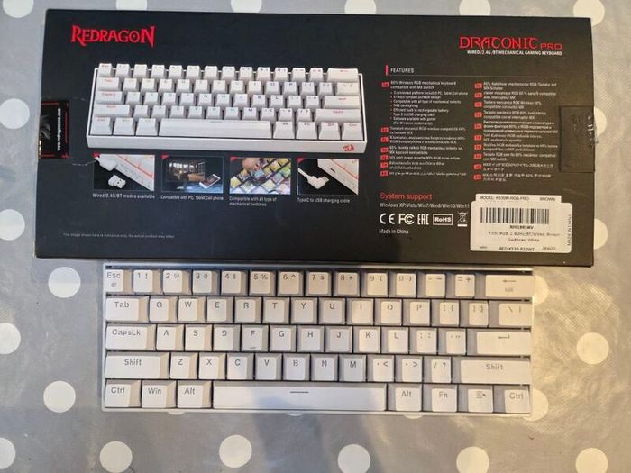 Redragon K530 Pro White Gaming Keyboard Wireless RGB Mechanical Brown Switches