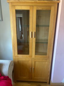Light Oak Display Cabinet / Storage Unit with Glass Doors