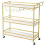Bar Cart, 3 Tiers Home Kitchen Serving Carts, Modern Rolling Utility Station on Wheels, Mobile Drink Beverage Trolley with Wooden Shelf, Wine Rack, and Glass Holder, 910x330x935mm, Gold Image 9