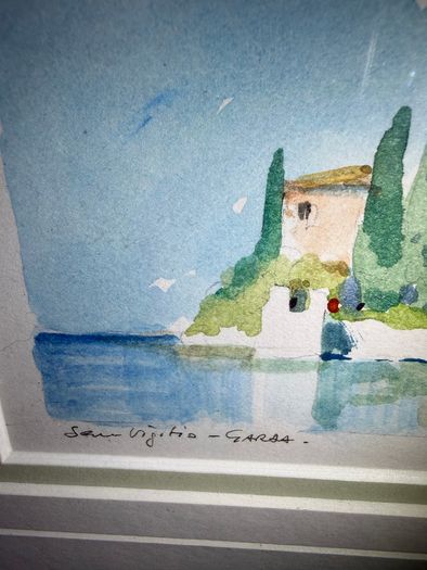 Original Sergio Vellini Signed & Dated Lake Garda Watercolor (36cm x 22cm)