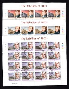 2003 Ireland Centenary of 1803 Rebellion Plate 1A1A1A1A Commemorative Stamp Sheetlet MNH Fine CDS Used with Dublin CDS cancel of 29th July 2003 (First day of issued) on envelope extract.